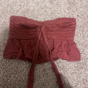 Rust Red Strapless Crochet Top American Eagle Brown Cropped Tube Top